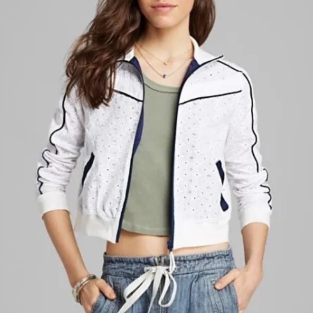 Free People Jacket Eyelet Crop Track Jacket Size XSmall